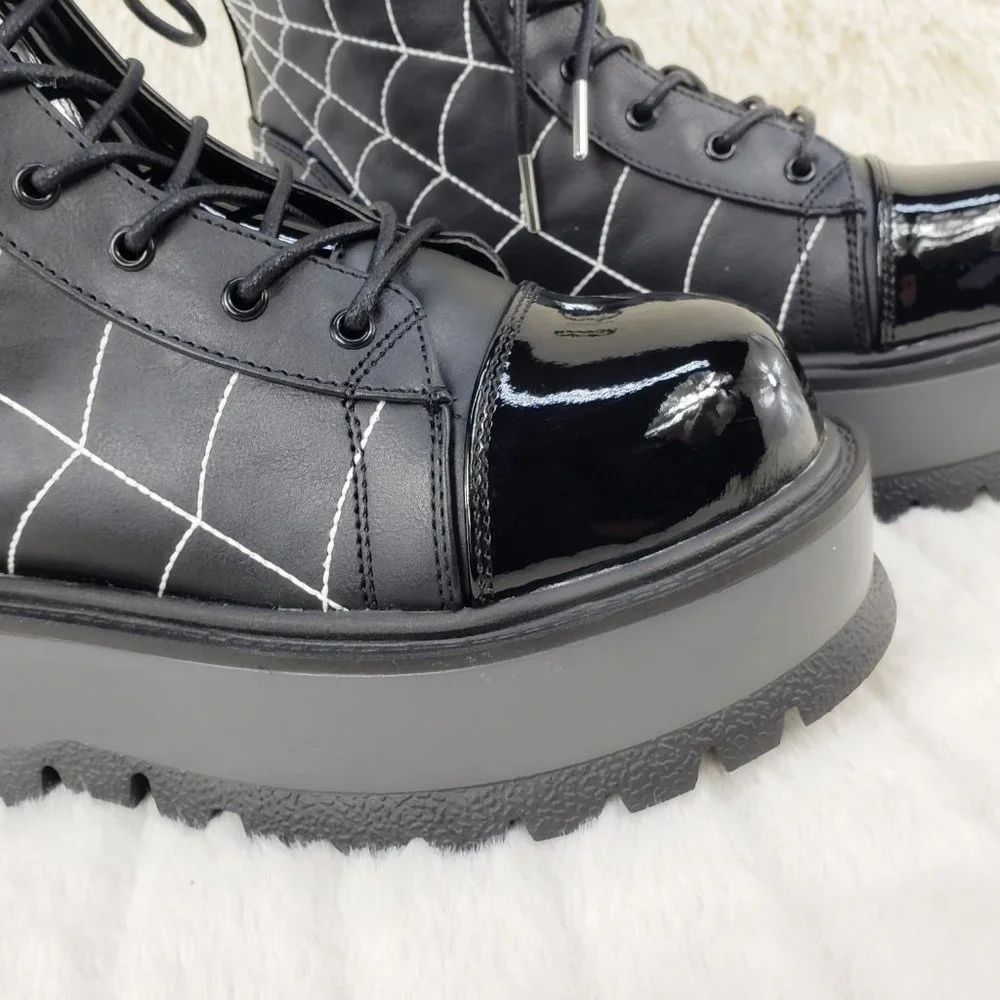 Black Matte Platform Spider Web Ankle Boots Punk Rave Festival Slacker_2